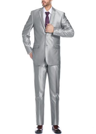 Raphael Mens Silver Sharkskin Classic Fit Notch Lapels Italian Style 2 Button Suit