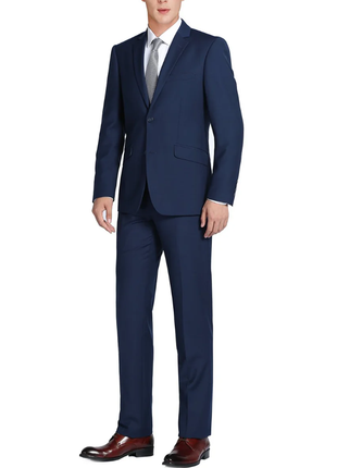 Raphael Men’s Solid Navy Blue Slim Fit Notch Lapel Two Button Suit