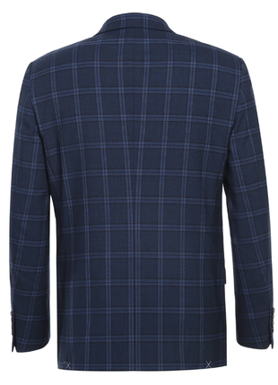 Raphael Windowpane Navy Blue Slim Fit Notch Lapels Two Button Stretch Suit