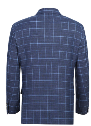 Raphael Blue Windowpane Classic Fit Notch Lapel Stretch Two Button Blazer