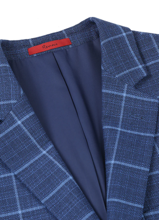 Raphael Blue Windowpane Classic Fit Notch Lapel Stretch Two Button Blazer