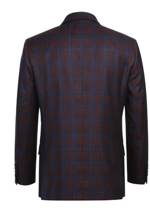 Raphael Men’s Burgundy and Blue Plaid Slim Fit Notch Lapel Blazer
