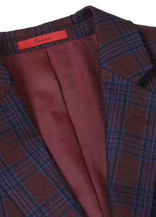 Raphael Men’s Burgundy and Blue Plaid Slim Fit Notch Lapel Blazer