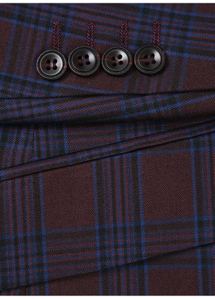Raphael Men’s Burgundy and Blue Plaid Slim Fit Notch Lapel Blazer