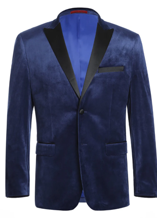 Raphael Navy Velvet Slim Fit Stretch Peak Lapel Tuxedo Blazer