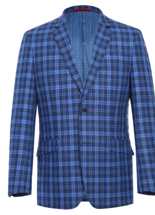 Raphael Blue Plaid Slim Fit Two Button Notch Lapel Blazer