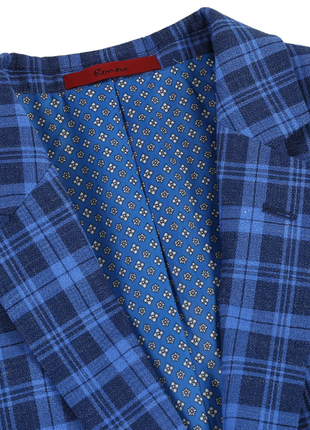 Raphael Blue Plaid Slim Fit Two Button Notch Lapel Blazer