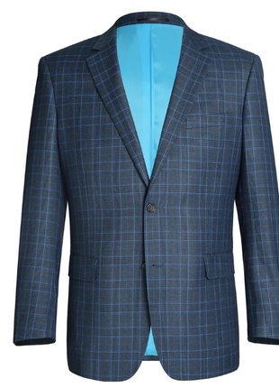 Raphael Blue Windowpane Check Classic Fit Notch Lapel Two Button Suit