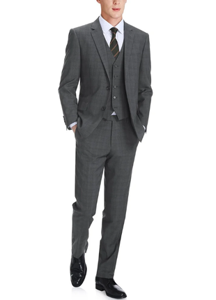 Raphael Gray Plaid Classic Fit Notch Lapel Two Button 3 Piece Suit