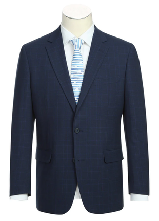 Raphael Marine Blue Windowpane Check Classic Fit Two Button Suit