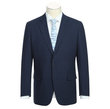 Raphael Marine Blue Windowpane Check Classic Fit Two Button Suit