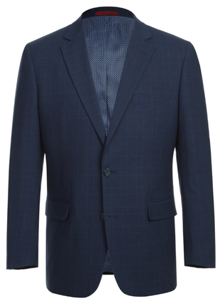 Raphael Marine Blue Windowpane Check Classic Fit Two Button Suit