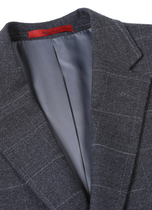Raphael Mens Gray Windowpane Slim Fit Notch Lapels 2 Buttons Stretch Suit