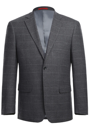 Raphael Mens Gray Windowpane Slim Fit Notch Lapels 2 Buttons Stretch Suit