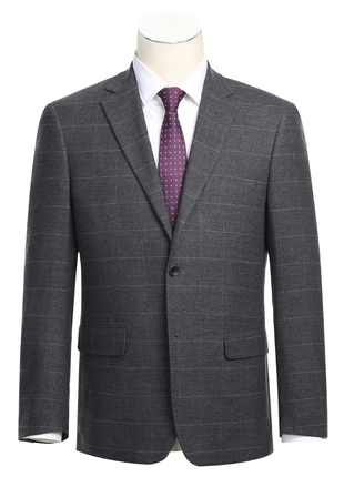 Raphael Mens Gray Windowpane Slim Fit Notch Lapels 2 Buttons Stretch Suit