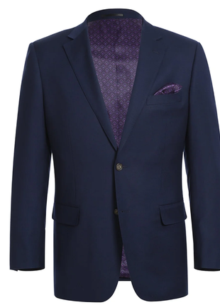 Raphael Navy Blue with Purple Lining Classic Fit Two-Button Notch Lapel Blazer