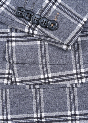 English Laundry Windowpane Check Gray Slim Fit Peak Lapel Stretch 2 Button Suit