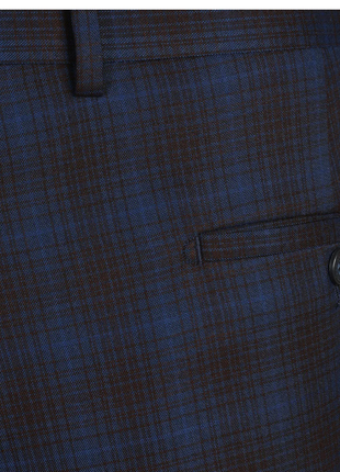 English Laundry Mens Navy with Brown Check Slim Fit Peak Lapel 2 Button Stretch Suit