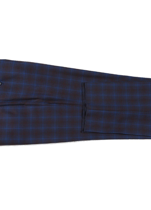 English Laundry Mens Navy with Brown Check Slim Fit Peak Lapel 2 Button Stretch Suit