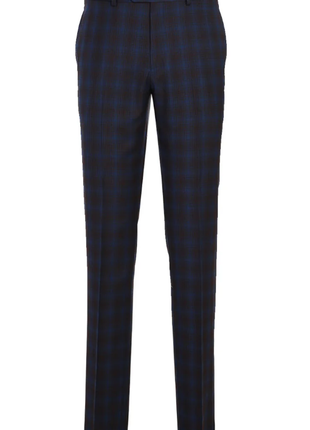 English Laundry Mens Navy with Brown Check Slim Fit Peak Lapel 2 Button Stretch Suit