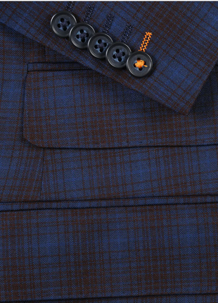 English Laundry Mens Navy with Brown Check Slim Fit Peak Lapel 2 Button Stretch Suit