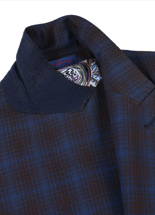 English Laundry Mens Navy with Brown Check Slim Fit Peak Lapel 2 Button Stretch Suit