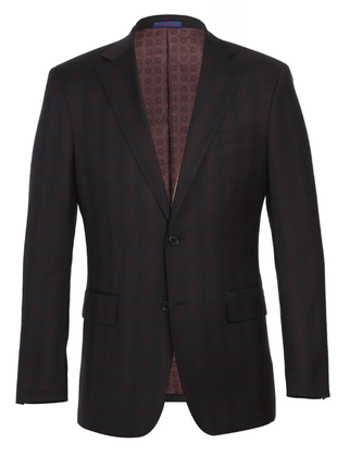 English Laundry Dark Navy With Burgundy Check Slim Fit 2 Button Stretch Suit