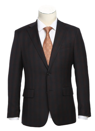 English Laundry Dark Navy With Burgundy Check Slim Fit 2 Button Stretch Suit