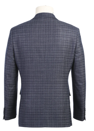 English Laundry Windowpane Blue Denim Style Slim Fit Notch Lapel Stretch 3-Piece Suit