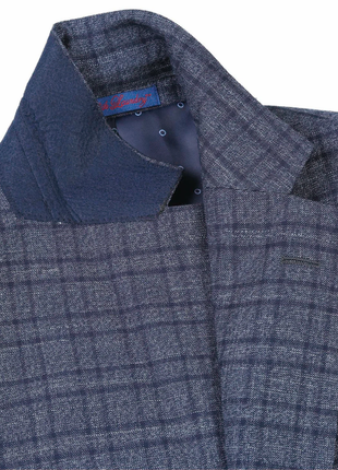 English Laundry Windowpane Blue Denim Style Slim Fit Notch Lapel Stretch 3-Piece Suit