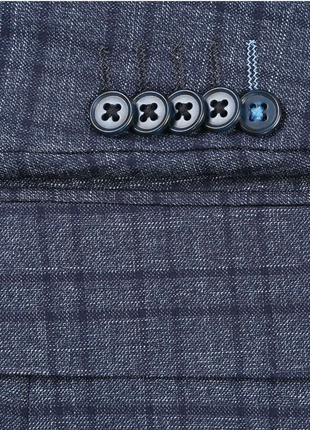 English Laundry Windowpane Blue Denim Style Slim Fit Notch Lapel Stretch 3-Piece Suit