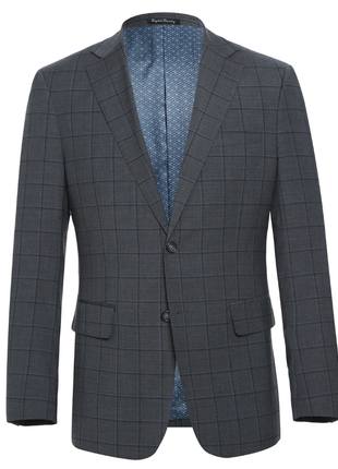 English Laundry Grid Check Charcoal Gray Slim Fit Notch Lapel Wool Stretch 2 Button Suit