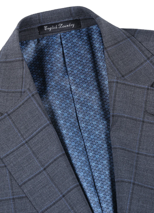 English Laundry Grid Check Charcoal Gray Slim Fit Notch Lapel Wool Stretch 2 Button Suit