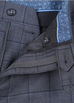 English Laundry Grid Check Charcoal Gray Slim Fit Notch Lapel Wool Stretch 2 Button Suit