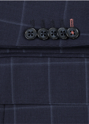 English Laundry Mens Navy Windowpane Slim Fit Notch Lapel 2 Button Wool Suit