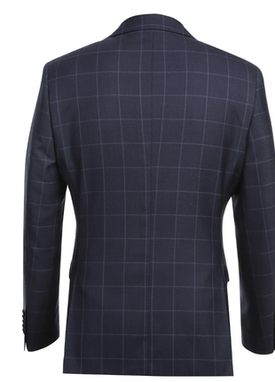 English Laundry Mens Navy Windowpane Slim Fit Notch Lapel 2 Button Wool Suit