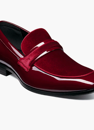 Stacy Adams Spratley Mens Burgundy Slip-on Moc Toe Patent & Velour Dress Shoes - The Suit Depot