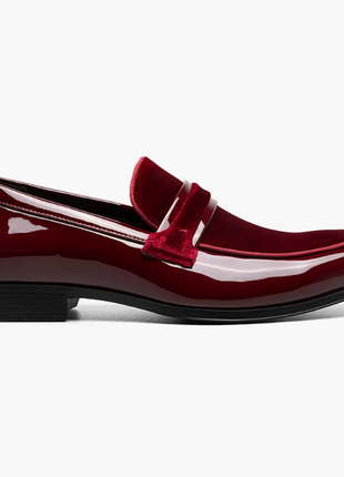 Stacy Adams Spratley Mens Burgundy Slip-on Moc Toe Patent & Velour Dress Shoes - The Suit Depot
