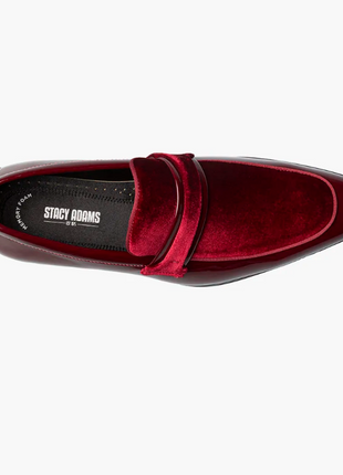 Stacy Adams Spratley Mens Burgundy Slip-on Moc Toe Patent & Velour Dress Shoes - The Suit Depot