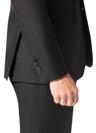 Beragamo Elegant Mens Black Subtle Windowpane Modern Fit Notch Lapel Wool 2 Button Suit - The Suit Depot