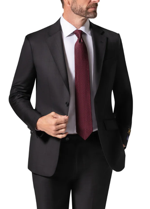 Beragamo Elegant Mens Black Subtle Windowpane Modern Fit Notch Lapel Wool 2 Button Suit - The Suit Depot