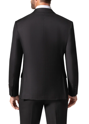 Beragamo Elegant Mens Black Subtle Windowpane Modern Fit Notch Lapel Wool 2 Button Suit - The Suit Depot