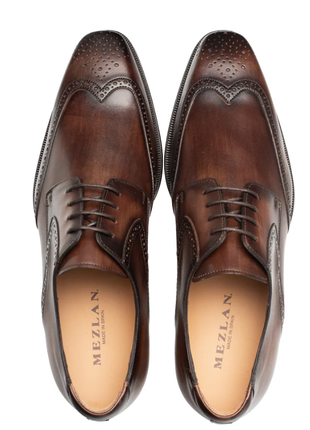 Mezlan Tasso Chesnut Leather Wingtip Derby Dress Shoes