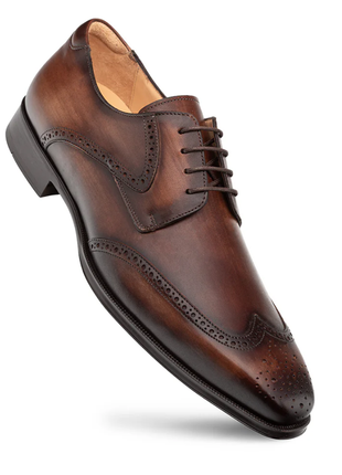 Mezlan Tasso Chesnut Leather Wingtip Derby Dress Shoes