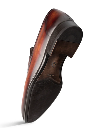 Mezlan Avenue Calfskin Cognac Rust Rubber Sole Penny Loafers