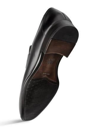 Mezlan Avenue Calfskin Black Rubber Sole Penny Loafers