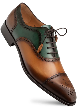 Mezlan Galante Brown & Multi Tri-Tone Patina Cap Toe Oxford Dress Shoes