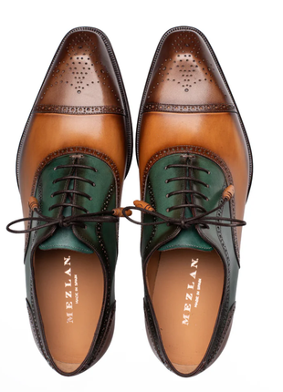 Mezlan Galante Brown & Multi Tri-Tone Patina Cap Toe Oxford Dress Shoes