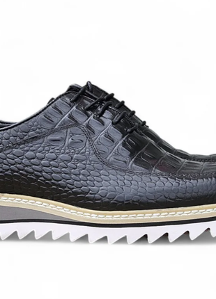 Carrucci Mens Black Alligator Embossed Leather Derby Shoes