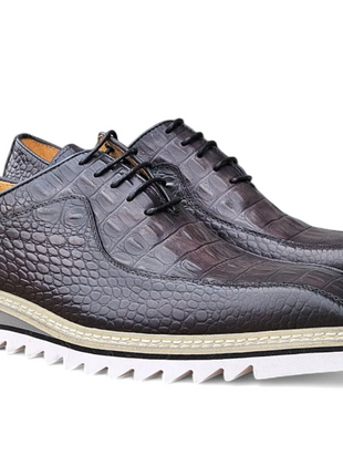Carrucci Mens Gray Alligator Embossed Leather Derby Shoes